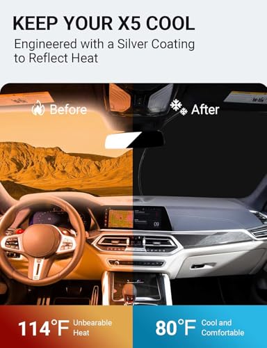Proadsy Windshield Sun Shade for 2019-2025 2026 BMW X5 M Sport xLine SUV 4-Layer Foldable Front Sunshade Protector Sun Visor Blocks UV Rays Keep Car Cooler Accessories - size: BMW X5 2019-2026