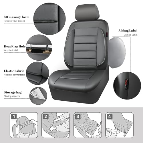 CAR PASS Leather Seat Covers Full Set Universal Water Resistant 3D Foam Back Support, Luxury Comfort Automotive 5 Seat Covers All Season Fit for SUV,Sedan,Van, Airbag Compatible Elegance (Gray) - color: All Gray