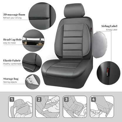 CAR PASS Leather Seat Covers Full Set Universal Water Resistant 3D Foam Back Support, Luxury Comfort Automotive 5 Seat Covers All Season Fit for SUV,Sedan,Van, Airbag Compatible Elegance (Gray) - color: All Gray