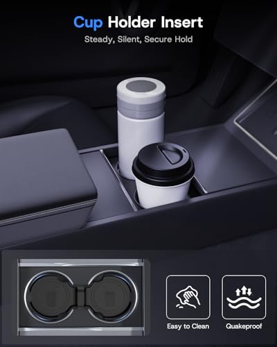 Center Console Organizer Tray for 2025 2026 Tesla Model Y Juniper (Premium & Performance) & All Model 3 Highland, Durable PC +Silent Silicone Liner Armrest Storage Box Wireless Charging Pad 4PCS - size: Model Y Juniper & Model 3 Highland