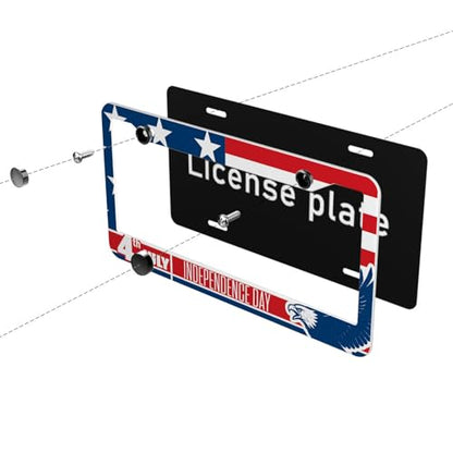 American Flag License Plate Frame Eagle Patriotic USA 4th of July Personalise Stainless Steel Funny Design Compatible with Standard License Plate Holder for USA and Canada 6.3 x 12.2 in - color: American Flag, size: 6.3 X 12.2 In-1PC