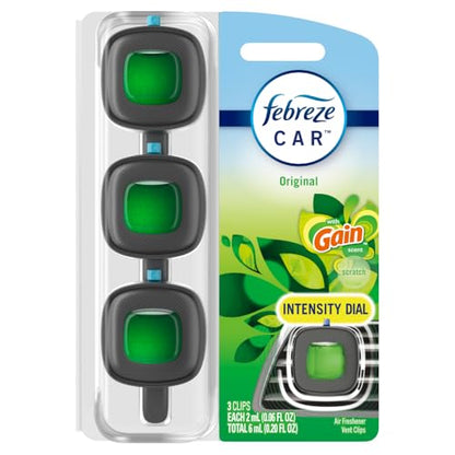 Febreze Car Air Freshener, Odor-Fighting Automotive Vent Clip, Gain Original Scent, 3 Count