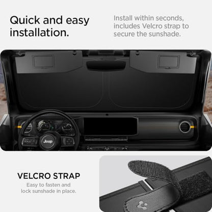 Spigen Triple-Coated CryoShade Front Windshield Sunshade (Reinforced Velcro Strap) Designed for Jeep Wrangler JL 2025-2018 & Gladiator 2025-2020 - size: Jeep Wrangler/Gladiator