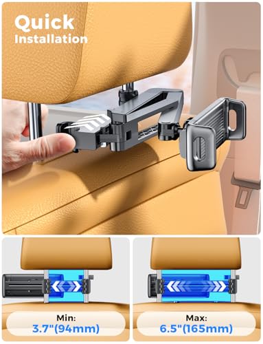 eSamcore for iPad Holder for Car Backseat, Triangular Retractable Arm Headrest Tablet Holder Deeper Clamp Tablet Car Mount Back Seat Kids Car Accessories for 4.7"-11" iPad Pro, Air, Mini, Galaxy Tab