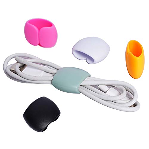 Keast 4Pcs Reusable Silicone Cord Organizer, Headphone Earphone Cable Organizer Cord Management Wrap Winder Headphone Cable Winder, Phone Charger Wire Clips for Business Travel Colors Random