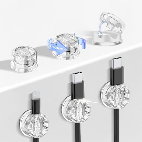 6Pack Cord Organizer Magnetic Cable Clips, 360°Rotation Cable Clips - Adjustable Cord Holder for Nightstand, Adhesive Cable Management Cord Clips, Cable Holder & Charger Organizer（Clear） - color: Clear