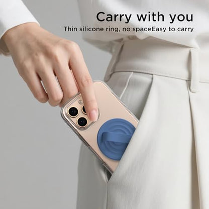 Magnetic Phone Grip Ring Holder, Liquid Silicone Magnet Cell Phone Grip Finger Loop, Compatible with Magsafe, Back of Phone for iPhone 17/16/15/14/13/12 Series, Azure Blue - color: Azure Blue