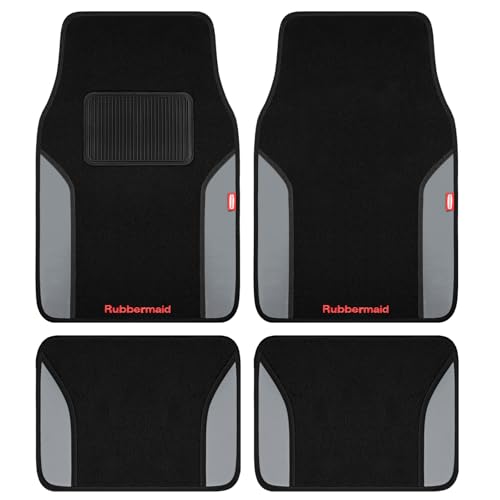 Rubbermaid Car Mats, Carpeted Floor Car Mat with Faux Leather & Built-in Heel Pad, Two-Tone Car Rug Floor Mats, Stylish Carpeted Floor Mats for Cars, Trucks & SUVs Gray Color - color: Gray