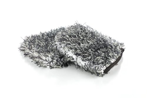 The Rag Company – The Cyclone Ultra Wheel Mitt – Perfect for Wheels, Grills, and Tight Areas; Proprietary Microfiber Blend; Easily Releases Contaminates Upon Rinsing, 6in x 7in, Black/Grey (2-Pack)