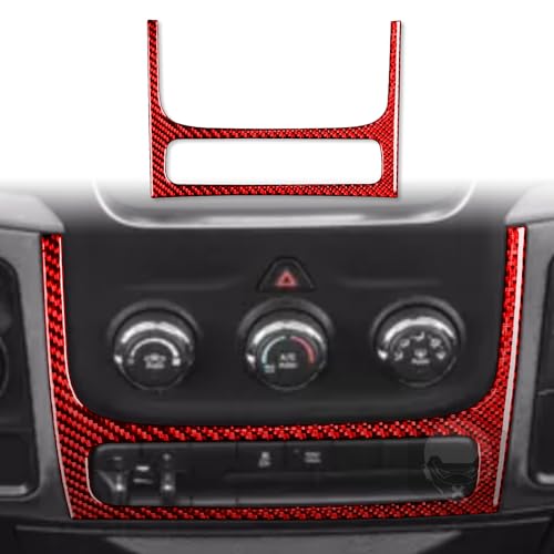 Compatible with Dodge Ram 1500/2500/3500 2013 2014 2015 2016 2017 2018 Red Real Carbon Fiber Central Lower Panel of Air Conditioning Knob Climate Control Panel Car Interior Trim Accessories - color: Red 20