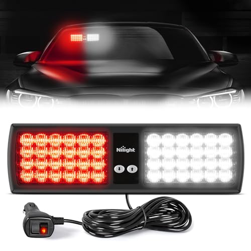 Nilight Red White 48LED Visor Strobe Lights Interior Windshield Emergency Warning Light Super Bright LED for Police Enforcement Firefighters Vehicle Trucks - color: Red and White