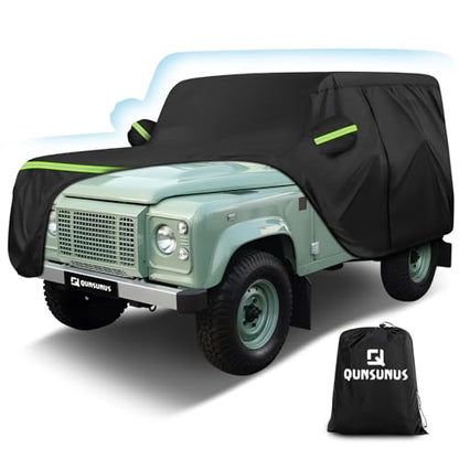 QUNSUNUS Car Cover for Land Rover Defender 90 1984-2016, Waterproof YJ/TJ 2 Door Car Covers with Cotton Lining, All Weather Cover with Straps and Zipper for Wind, Sun and Dust Protection - size: for Land Rover Defender 90/YJ/TJ 2-Door