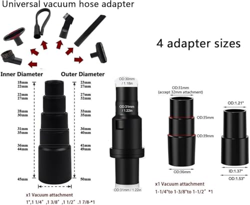 10-PCS Vacuum Attachment Kit for 1.25” (32mm) Hose – Universal Floor Brush, Dusting Tool, Crevice Nozzle & Adapters for Shop-Vac, Home, Car & Garage Cleaning