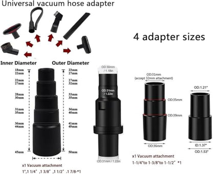 10-PCS Vacuum Attachment Kit for 1.25” (32mm) Hose – Universal Floor Brush, Dusting Tool, Crevice Nozzle & Adapters for Shop-Vac, Home, Car & Garage Cleaning