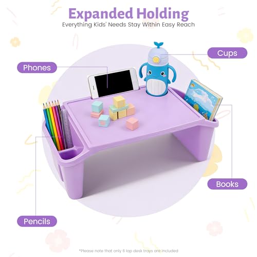 6 Pack Kids Lap Tray with Storage Slots, Stackable Portable Kids Lap Desk, 20" L X 10" W X 7" H Plastic Table Kids Activity Tray for Writing Eating Drawing Reading (Red, Green, and Purple) - color: Red+green+purple