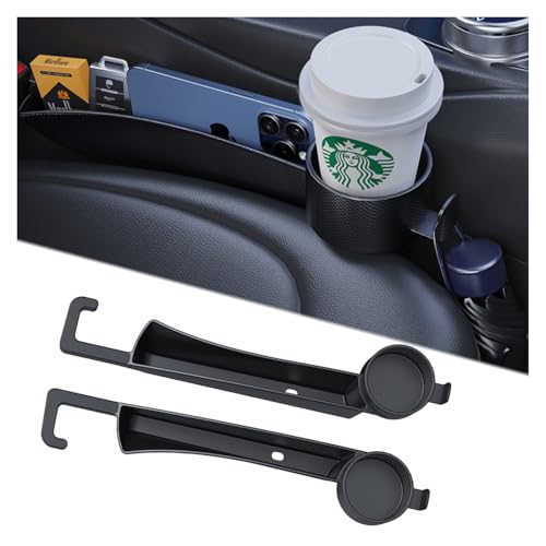 Dual Slot Car Seat Gap Organizer with Cup Holder, Universal Auto Gap Filler Strip 2 Pack with Seat Belt Holes, Carseat Side Gap Guard Spacer Accessories to Fill The Space Between Front Seat & Console - color: Black, 2PCS with Cup Holder & Hook