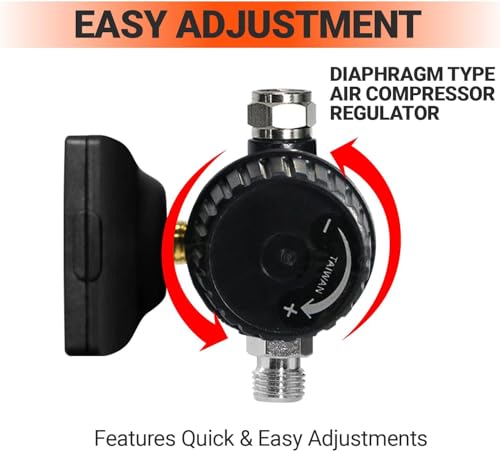 LE LEMATEC Digital Air Pressure Regulator, 1/4-Inch NPT Diaphragm Airflow Valve Up to 160 PSI Digital Gauge for HVLP Spray Paint Gun, Sand Blaster & Other Pneumatic Tools (DAR02B) - style: Diaphragm Valve Version
