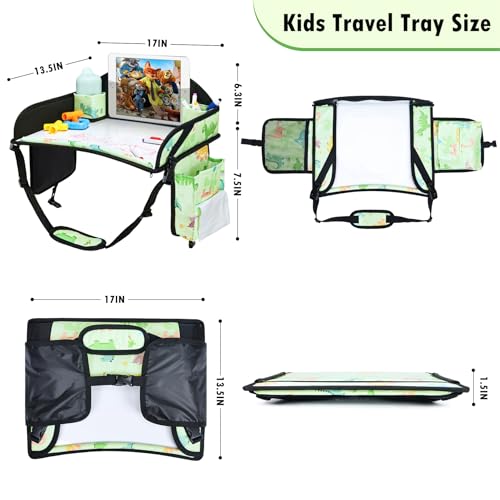 3PCS Kids Travel Tray for Airplane - Toddler Car Seat Table Tray, Road Trip Essentials for Boys & Girls, Carseat Lap Desk for Kids Road Trip Activities - color: 2Pink/Green-3PCS