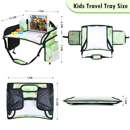 3PCS Kids Travel Tray for Airplane - Toddler Car Seat Table Tray, Road Trip Essentials for Boys & Girls, Carseat Lap Desk for Kids Road Trip Activities - color: 2Pink/Green-3PCS