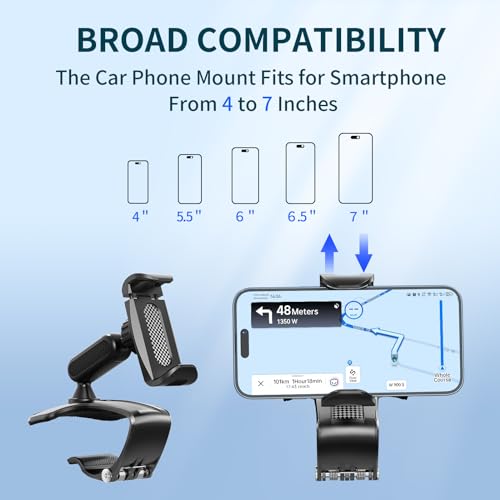 Multifunctional Car Dashboard Mobile Phone Holder, 360 Degree Rotation Universal Dash Clip Cellphone Mount for 4-7 inch Smartphones (Black)