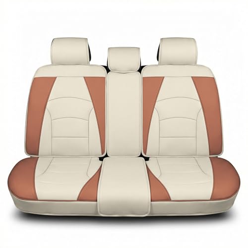 FH Group Car Seat Cover for Back Seat Beige Brown Faux Leather - Universal Fit, Rear Seat Covers for Cars with Rear Split Bench, Car Seat Cushions, Car Interior Accessories for SUV, Sedan, Van - color: Beige Tan, style: Rear Set