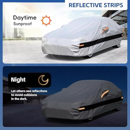 10 Layers Car Cover with Charger Port Custom Fit for Tesla Model 3 (2017-2026), Waterproof All Weather for Automobiles, Outdoor Full Cover Sun Dust Rain Protection with Cotton. Silver - size: Custom Fit for Tesla Model 3