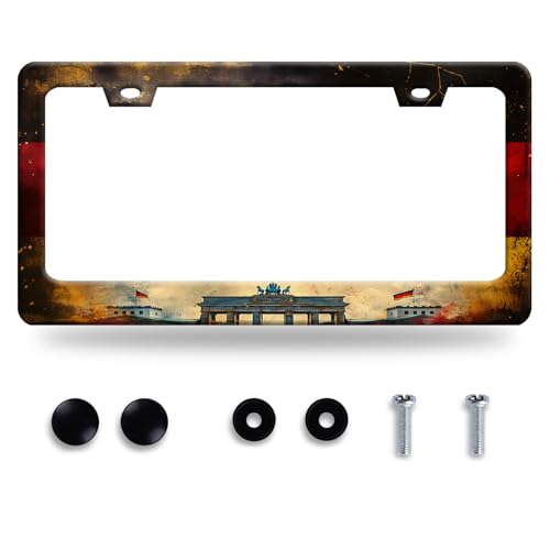 German Flag License Plate Frame Vintage Germany License Plate Stainless Steel Funny License Plate Holder Personalise Car Accessory Car Decoration 12.3"x6.3"Fits Standard Vehicles Size - color: Vintage German Flag Design