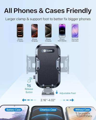 andobil 【True Military-Grade Phone Holders for Your Car 【89+ LBS Strongest Suction & Clip】 2026 Ultimate Car Phone Holder, Dashboard Windshield Vent Cell Phone Car Mount for iPhone Sumsung Android - color: Black