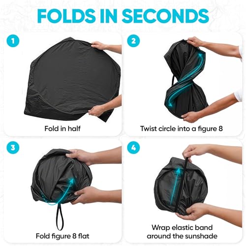 FORTEM Car Sun Shade for Windshield, Reflective Windshield Sunshade, 240T Polyester, Automotive Interior Sun Protection, Ultimate Heat and UV Shield, Foldable, Storage Bag - size: Extra Large (70" x 35")