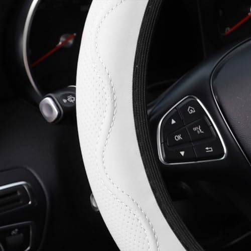 zipelo Elastic Stretch Steering Wheel Cover, Microfiber Breathable Ice Silk, Universal 15 Inch Anti-Slip Car Steering Wheel Protector, Warm in Winter and Cool in Summer for Women (Style2-White) - color: Style2-White