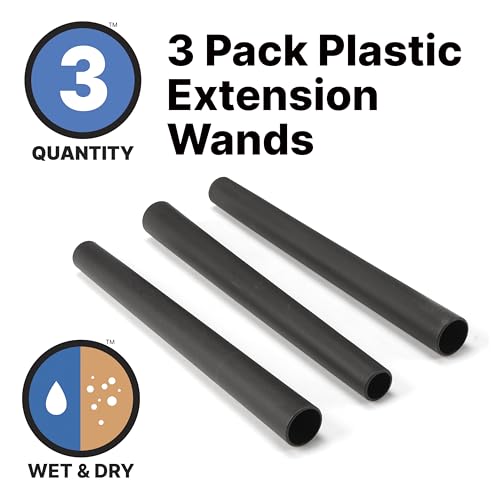Shop-Vac 9061400 1.25 Inch Diameter Extension Wands, 3-Piece Set, Durable Black Plastic, Ideal for Extended Reach With 1.25 Inch Hoses - style: Extension Wands