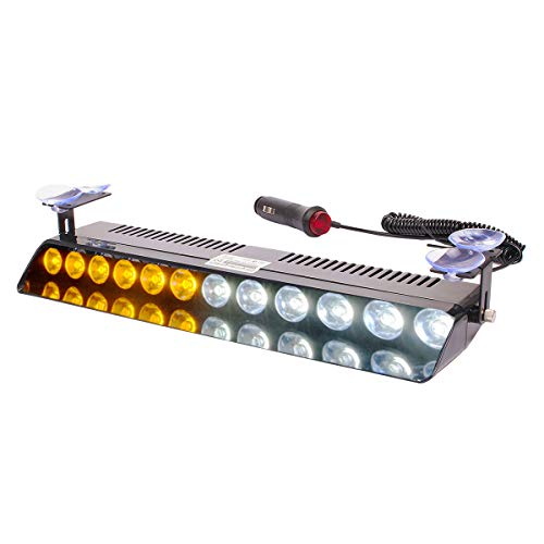 White Yellow Led Strobe Flash Light Emergency Warning 12-Led Sucker Dashboard Interior Roof Windshield Dash Safe Caution Hazard Light with Suction Cups for Car Vehicle Boat SUV Firemen Fog DC 12V - color: White & Yellow