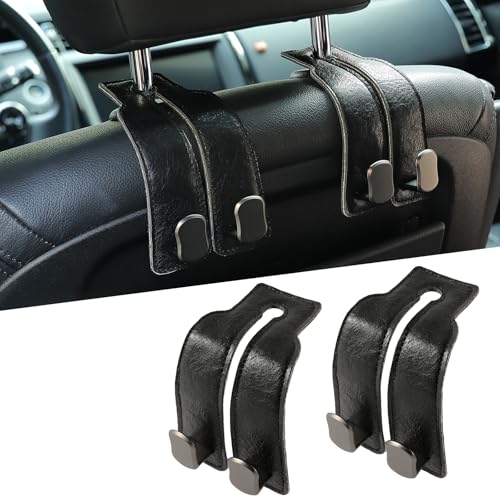 KINIVA Car Seat Headrest Storage Hooks, Set of 2, Suede PU Leather, Double Hooks (06-Black) - color: 06-Black