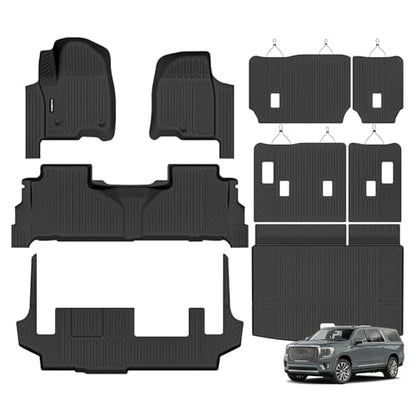 Naibeve Floor Mats for 2021-2025 2026 Chevrolet Suburban/GMC Yukon XL 8 Seats Bench Seats - All Weather for Suburban/Yukon XL Floor Mats & Trunk Mat & 2/3rd Row Backrest Mats - size: 17)suburban 8 Seats|2021-2026