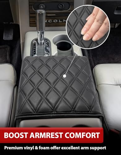 KBH Center Console Armrest Cover for F150 2004-2014, Lincoln Mark LT 2006-2008, Ford Expedition 2007-2017, Arm Rest Lid Cushion, Anti-Scratch, Black (Fits Bucket Seat Console Only) - size: Bucket Seat, 04-14 F150, Black