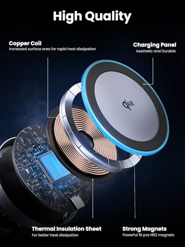 UGREEN Qi2 Wireless Car Charger, 15W Fast Charging Strong Magnetic Car Phone Holder with LED Light for iPhone 17/16/15/14/13/12 Series Car Accessories