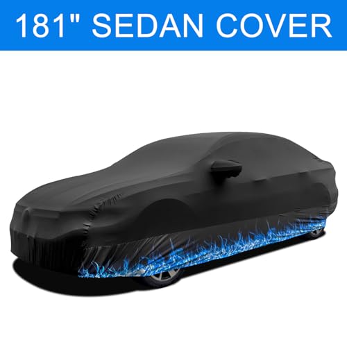 Erato Indoor Car Cover – Elastic Full Coverage Stretch Breathable Dustproof for Underground Garage, Car Show, Flame Pattern, Fits Sedans up to 193 Inches, Custom-Fit Style,Black - size: L-Sedan