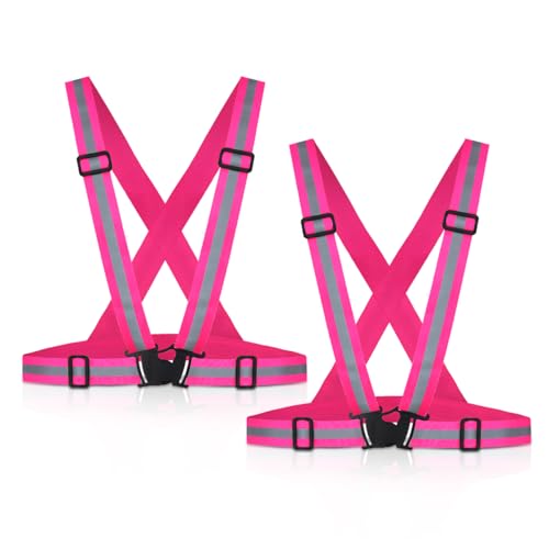 Tenalleys 2 Pack Reflective Vest Running Gear Adjustable High Visibility Reflective Running Safety Vest for Women Men Night Cycling,Hiking, Jogging,Dog Walking - color: Pink