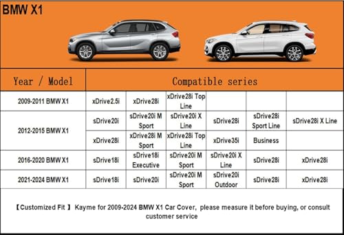 Kayme 6 Layers SUV Car Cover Custom Fit for BMW X1 (2009-2025) Waterproof All Weather for Automobiles, Outdoor Full Cover Rain Sun UV Protection.Silver - size: 6. Custom Fit BMW X1