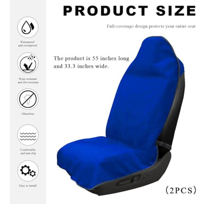 DXNQ 2PCS Car Towel Seat Cover, Waterproof Sweating Non-Slip Premium Soft Towel Carseat Protector, Universal Machine Washable Car Truck SUV Front Seat Cover for Gym Workout Beach Hiking (Blue) - color: Blue, 2pcs, Front