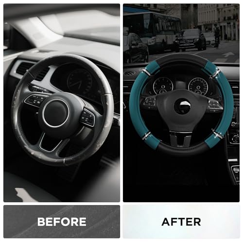 Road Comfort Leather Steering Wheel Cover – Premium Anti-Slip Car Steering Wheel Grip Cover – Universal Fit for 14.5”–15” Cars, Trucks & SUVs -Dark Blue - color: Dark Blue