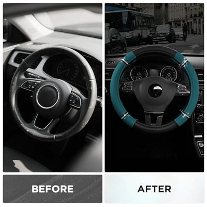 Road Comfort Leather Steering Wheel Cover – Premium Anti-Slip Car Steering Wheel Grip Cover – Universal Fit for 14.5”–15” Cars, Trucks & SUVs -Dark Blue - color: Dark Blue