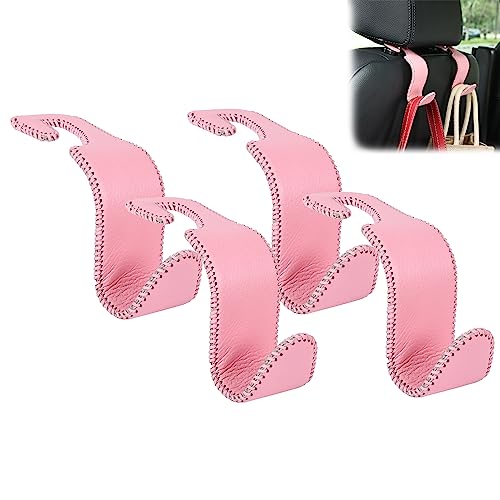 Amooca Car Seat Headrest Hook Universal Vehicle Storage Hanger Leather with Metal Car Seat Back Organizer for Handbag Purse Coat Pink 4 Pack - color: Pink, size: 4 Pack