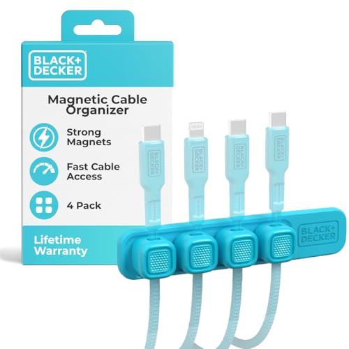 BLACK+DECKER 4 Pack Magnetic Cable Clips w/Metal Plate, Cord Organizer Adhesive Wire Holder Keeper Organizer for Home Office Phone Car Wall Desktop Nightstand (Loch Ness) - color: Loch Ness
