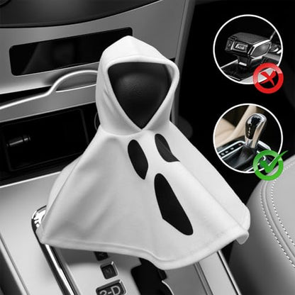 Ghost Car Gear Shift Cover,Funny Halloween Gear Shift Knob Cover for Protection & Halloween Car Decor,Universal Soft Cars Shifter Covers Funny Cars Accessories for Most Vehicles