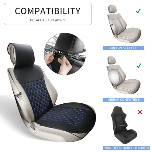 2pcs Car Seat Covers,Leather Water Proof Material No Slip Soft Car Seat Protector Side not Wrapped,for Car with Airbags,Seat Covers Universal for Most Automotive,Suvs,Vans,Trucks (Black-Blue) - color: Black-Blue
