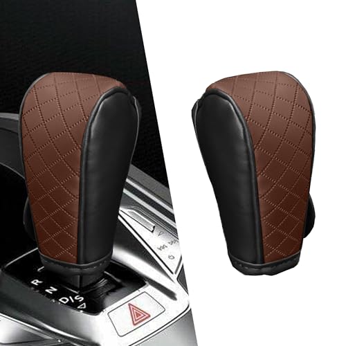 Car Gear Shift Cover, Anti-Slip Leather Shift Knob Cover for Shift Lever Protection, Universal Car Decorative Accessories Shifter Stick Protector Suitable for Cars,Trucks,SUVs (Black/Brown) - color: Black/Brown