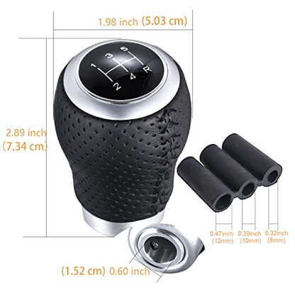 Arenbel 5 Speed Manual Gear Shifter Stick Handle Black Stitched Leather Shift Lever Knob Replacement Fit Most Trucks Cars - color: black with black stitching