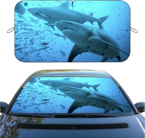 Sea Shark Funny Car Windshield Sun Shade, Foldable Reflective Sunshade for Front Window, UV & Heat Blocking, Interior Protector, Universal Fit for SUV Sedan Truck, 59" x 31.5" - color: color 1