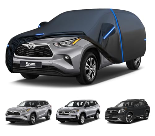 Kayme SUV Car Cover Custom Fit for Toyota Highlander, Nissan Pathfinder, Honda Pilot, Windproof Upgraded & 100% Waterproof. All-Weather Full Exterior Cover Rain Sun Snow Protector with Door Zipper. - size: Fit for Toyota Highlander,Honda Pilot,Pathfinder